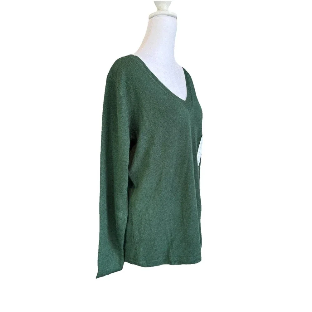 Croft & Barrow Sweater Large Green The Extra Soft V Neck Long Sleeve Womens NWT